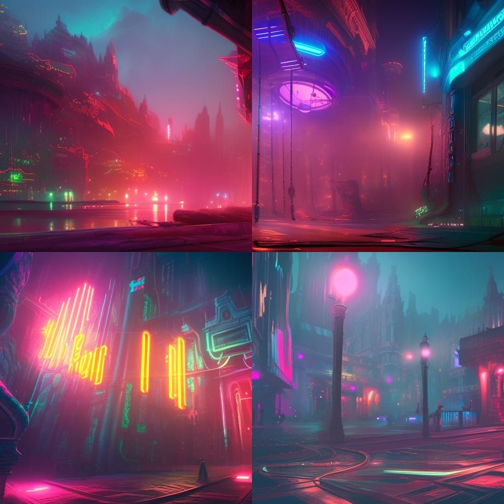 Neon Lights in Detailed Matte Painting Style