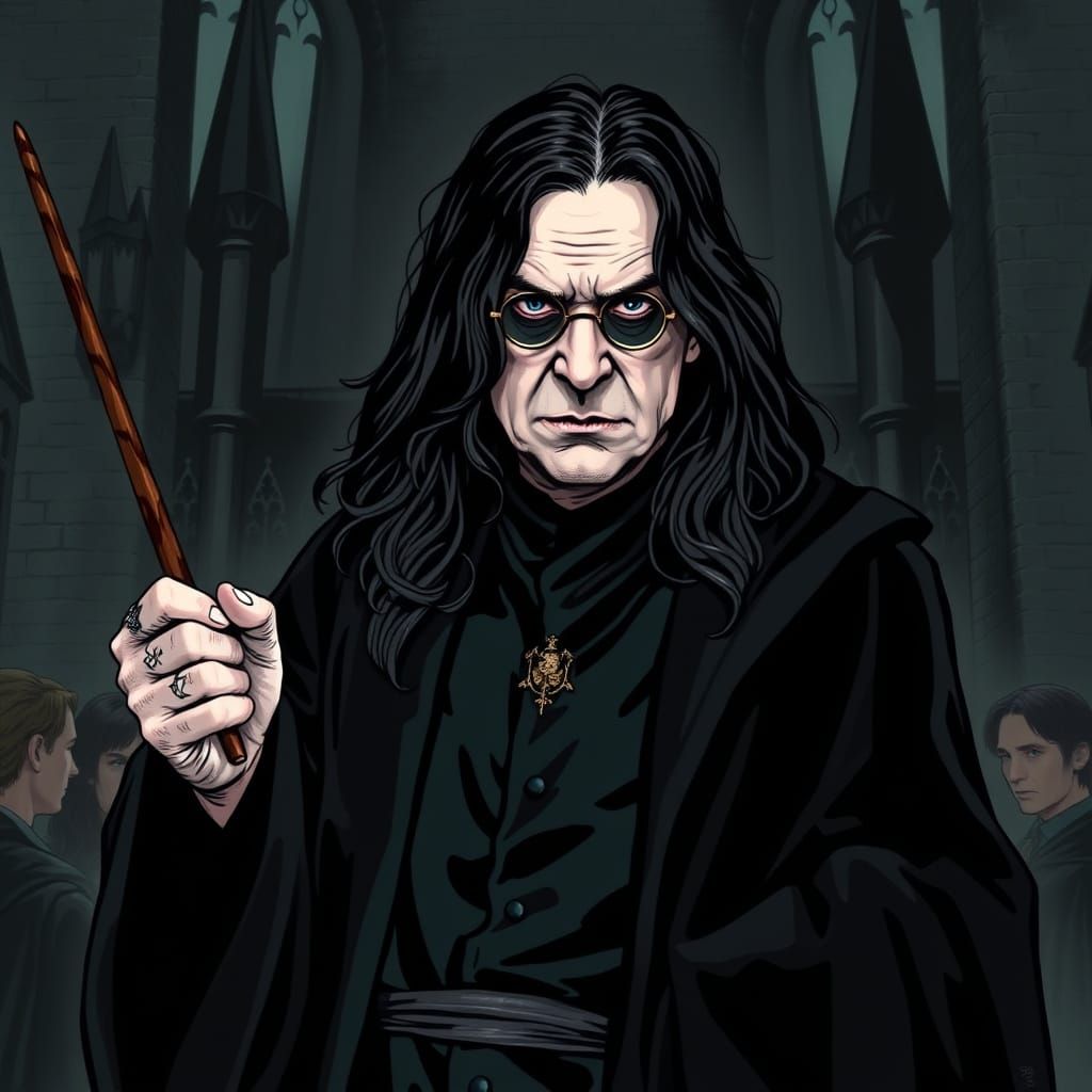 Ozzy Osbourne as Severus Snape in Dark Fantasy Style