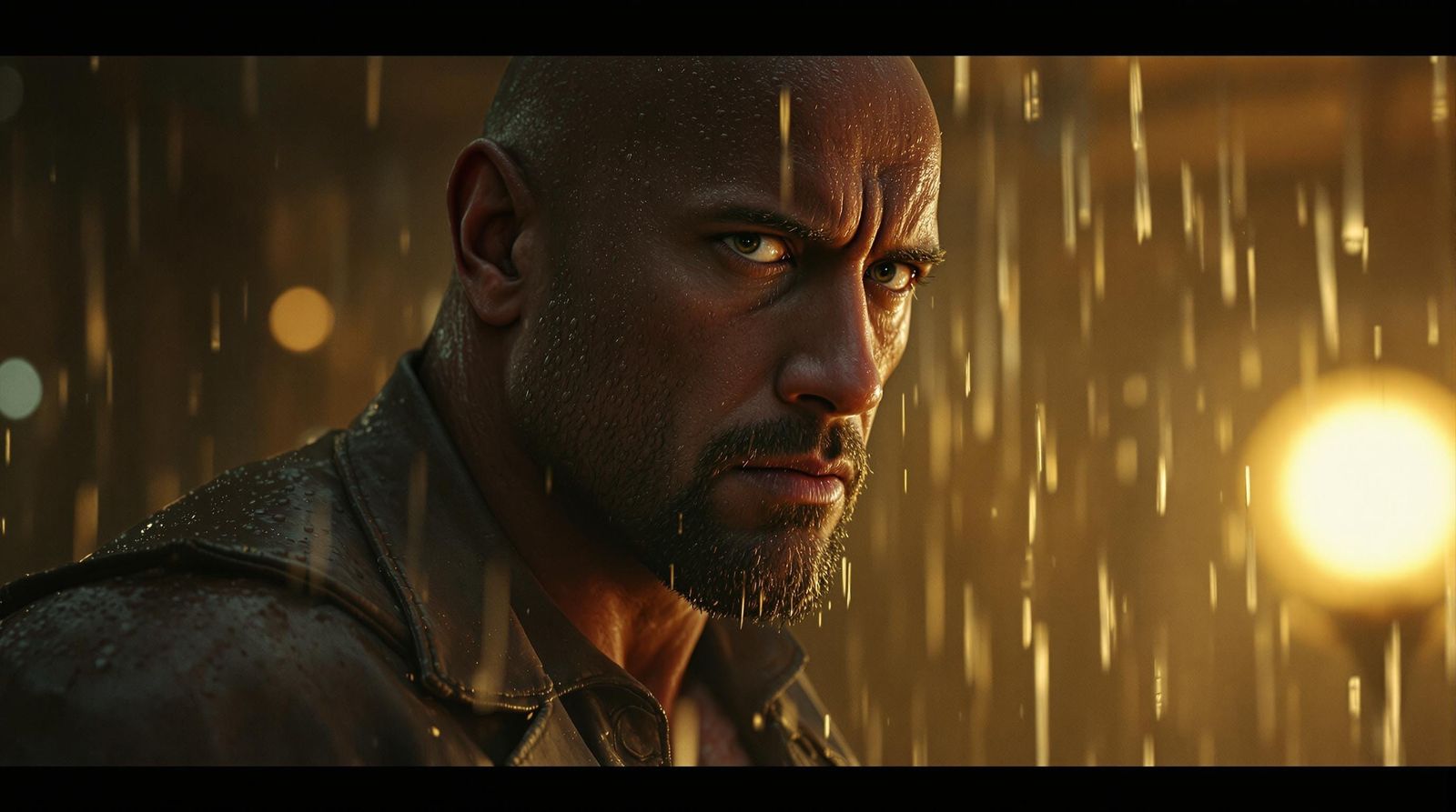 Sad Dwayne Johnson in Hyper-Realistic 3D Rain