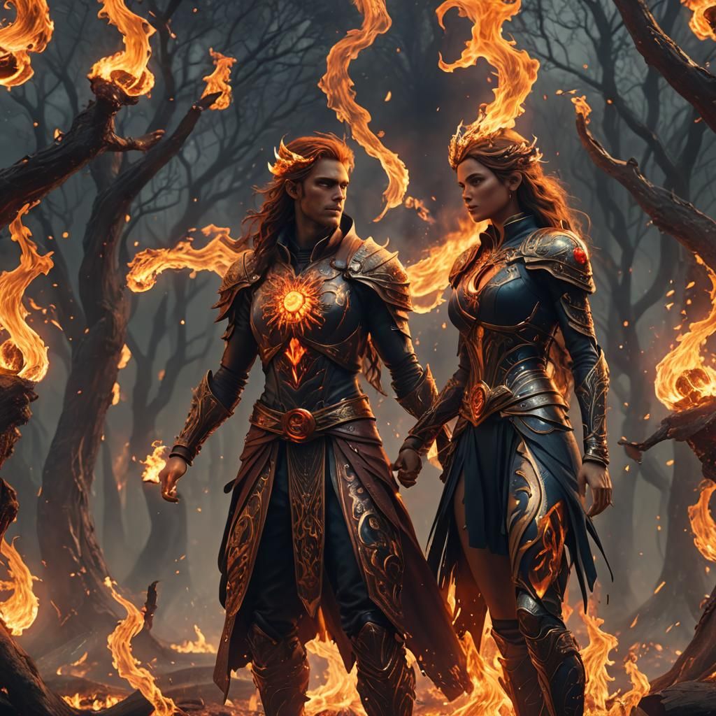 Fiery Couple in Detailed Matte Painting