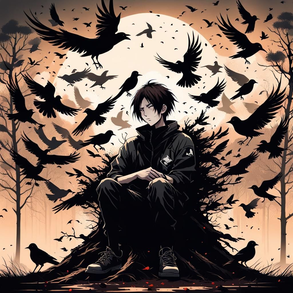 Boy with Toupee and Birds, Trash Polka Digital Art