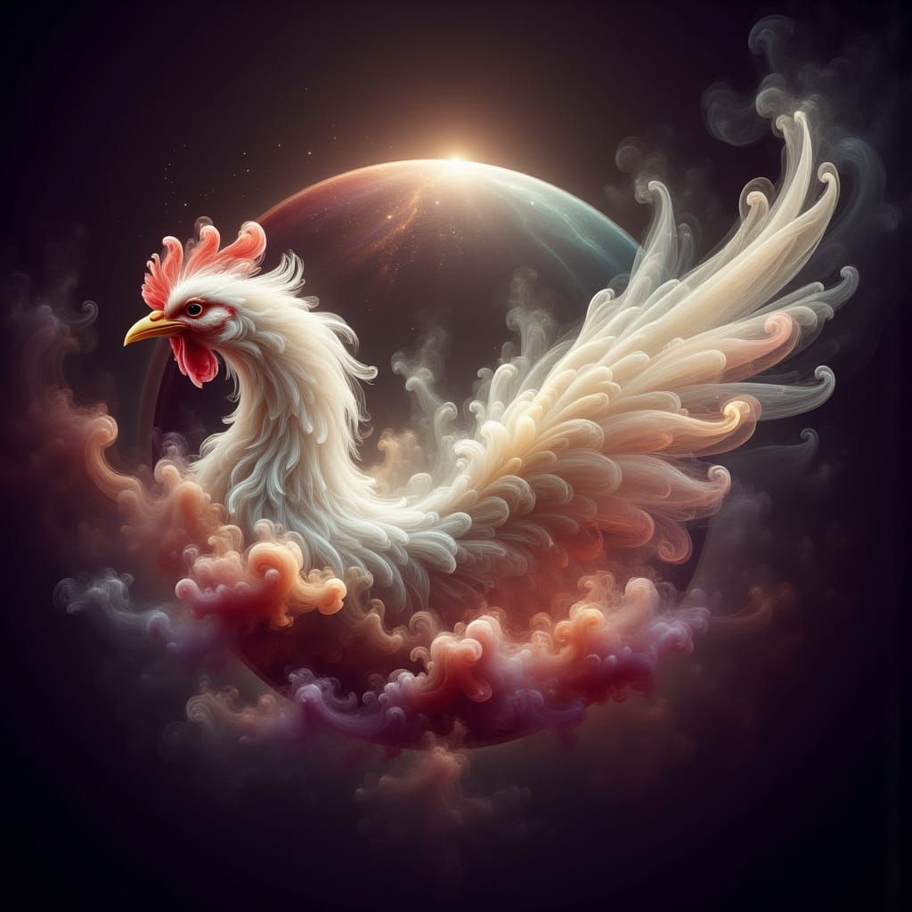 Celestial Sphere with Rubber Chickens in Dark Fantasy Style