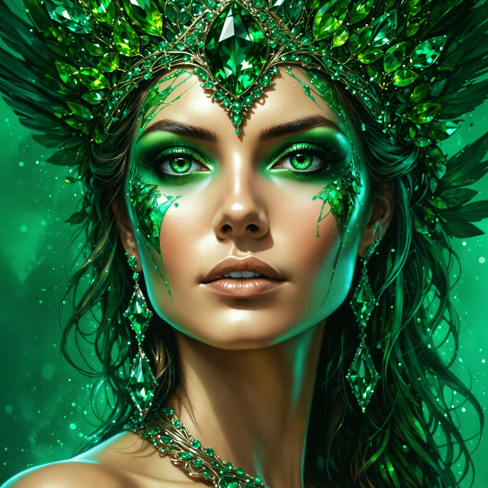 Emerald Goddess in Metallic Colors, Digital Art