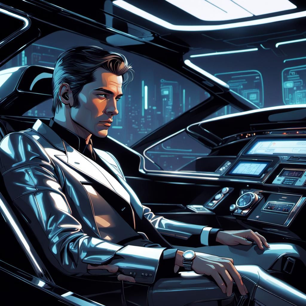 Luxury Retro-Futuristic Limousine Interior in Metallic Elega...