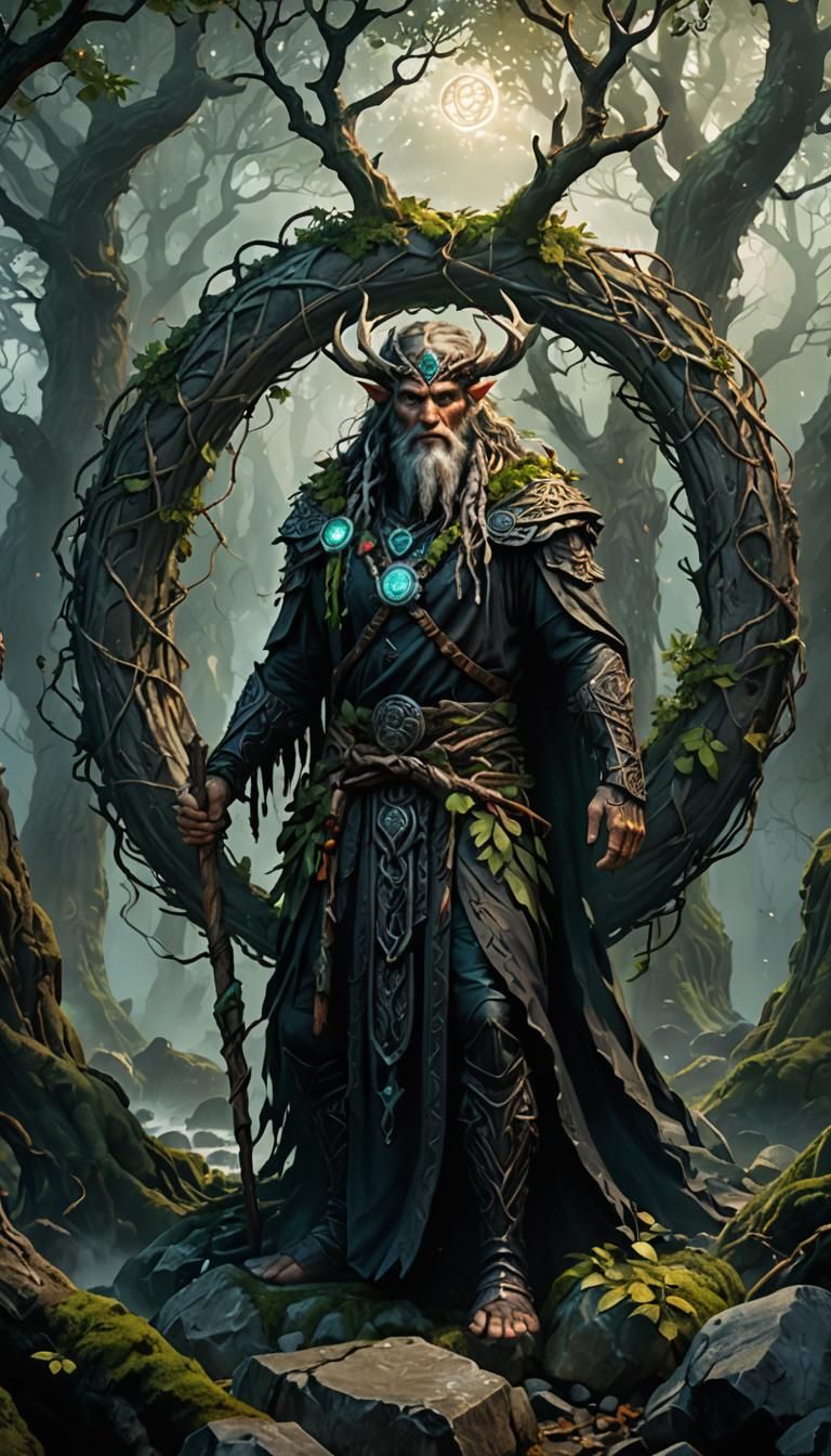 Powerful Druid in Stone Circle, Dark Fantasy Art