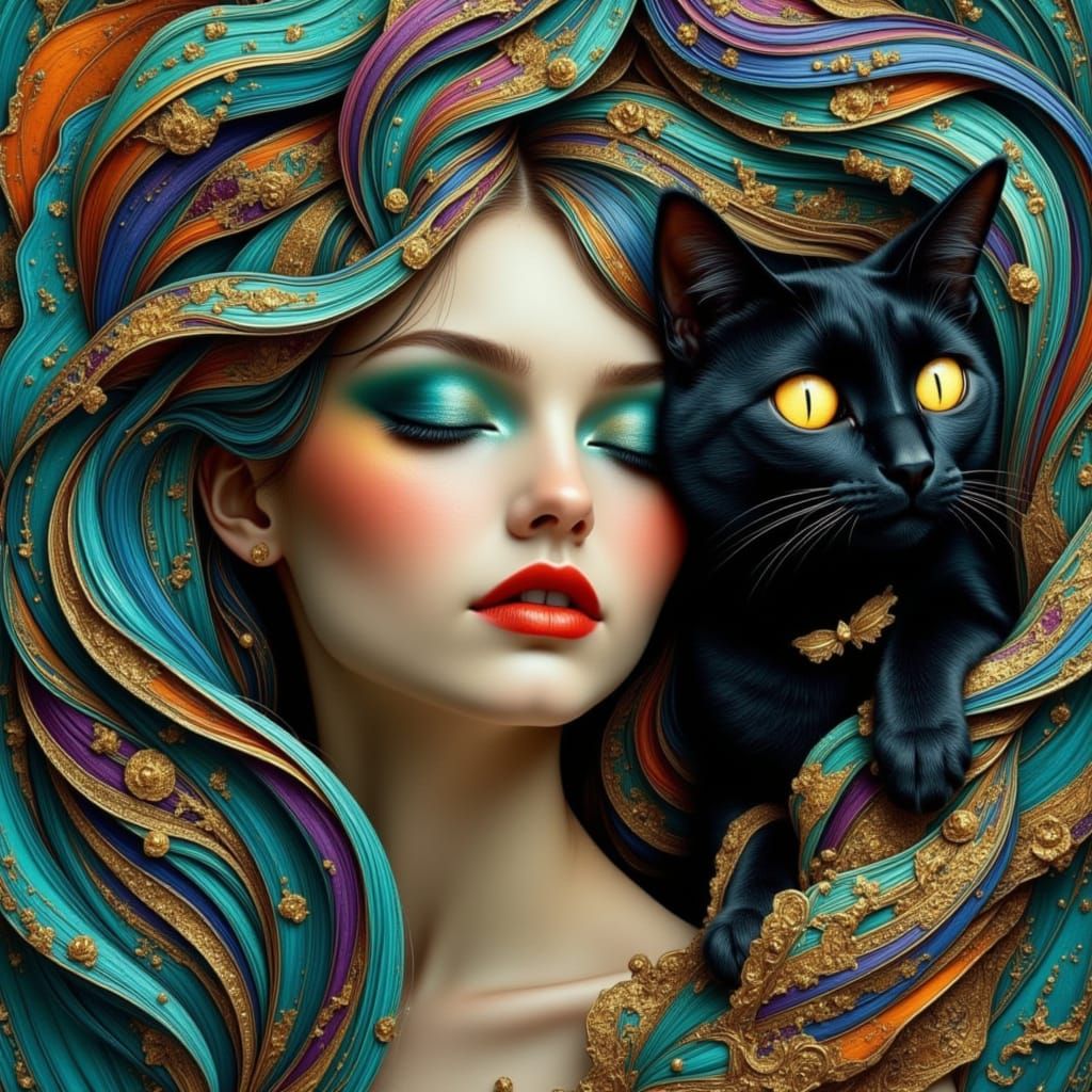 Surreal Portrait of Serene Woman with Turquoise Eyeshadow