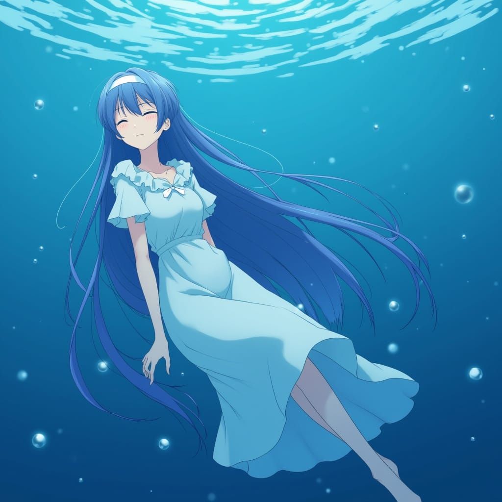 Dreamy Underwater Mermaid in a Serene, Calm Pose