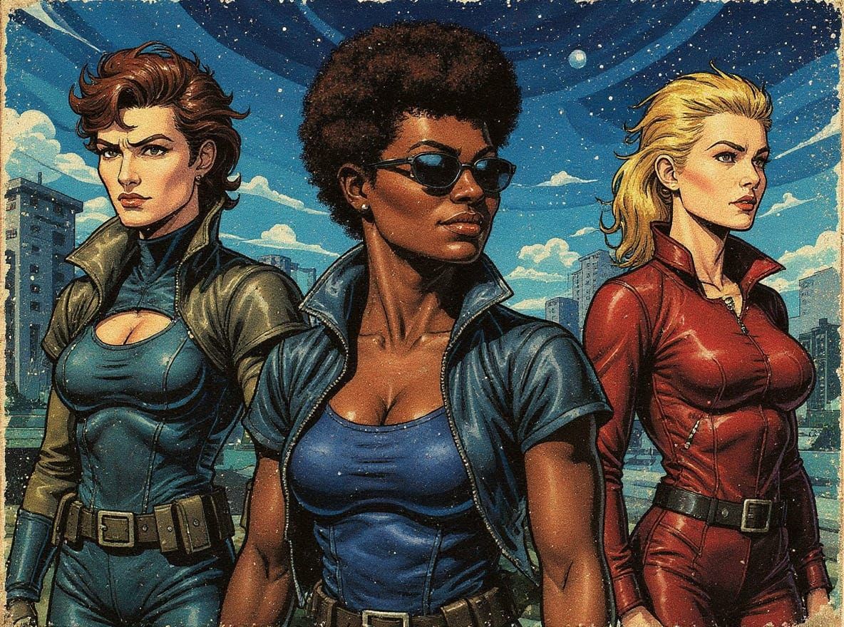 Sci-Fi Comic Portrait of a Black Woman in Stylish Outfits