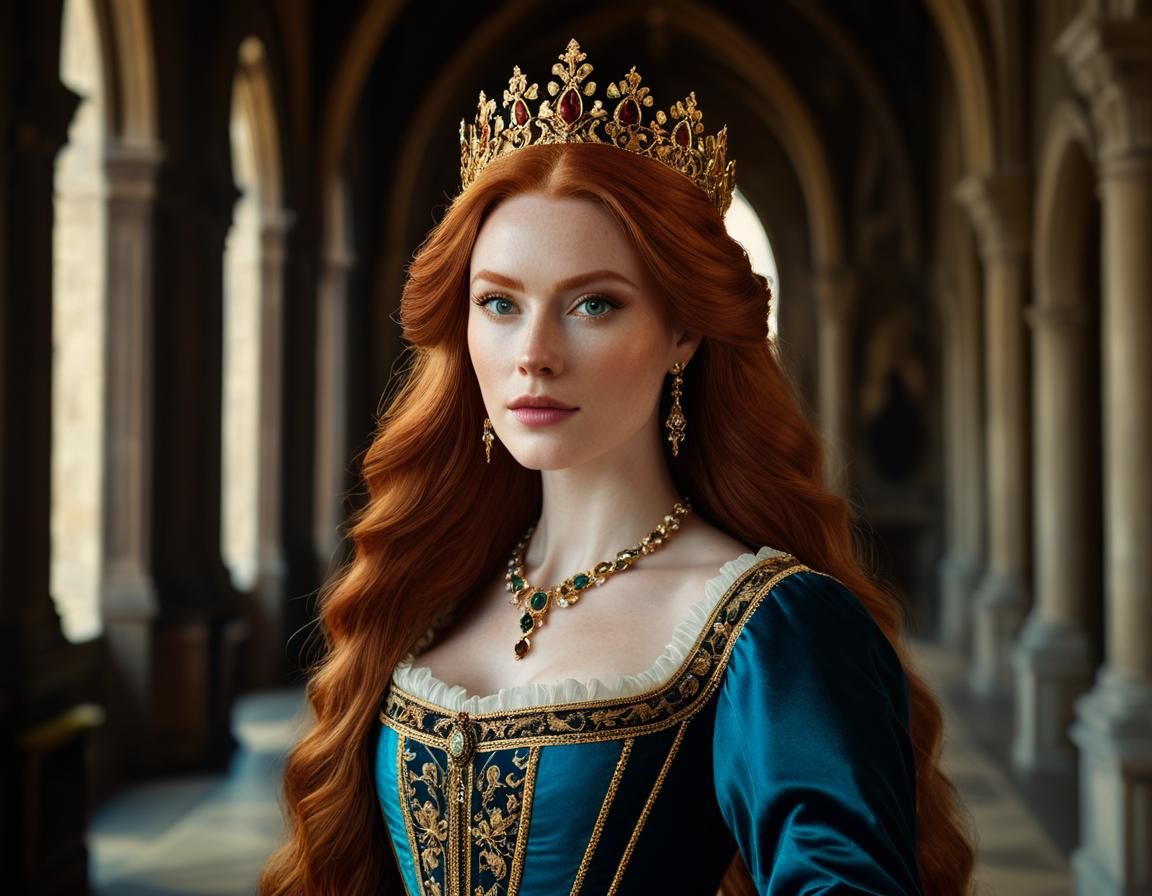 Renaissance Queen Portrait with Lavish Castle Backdrop