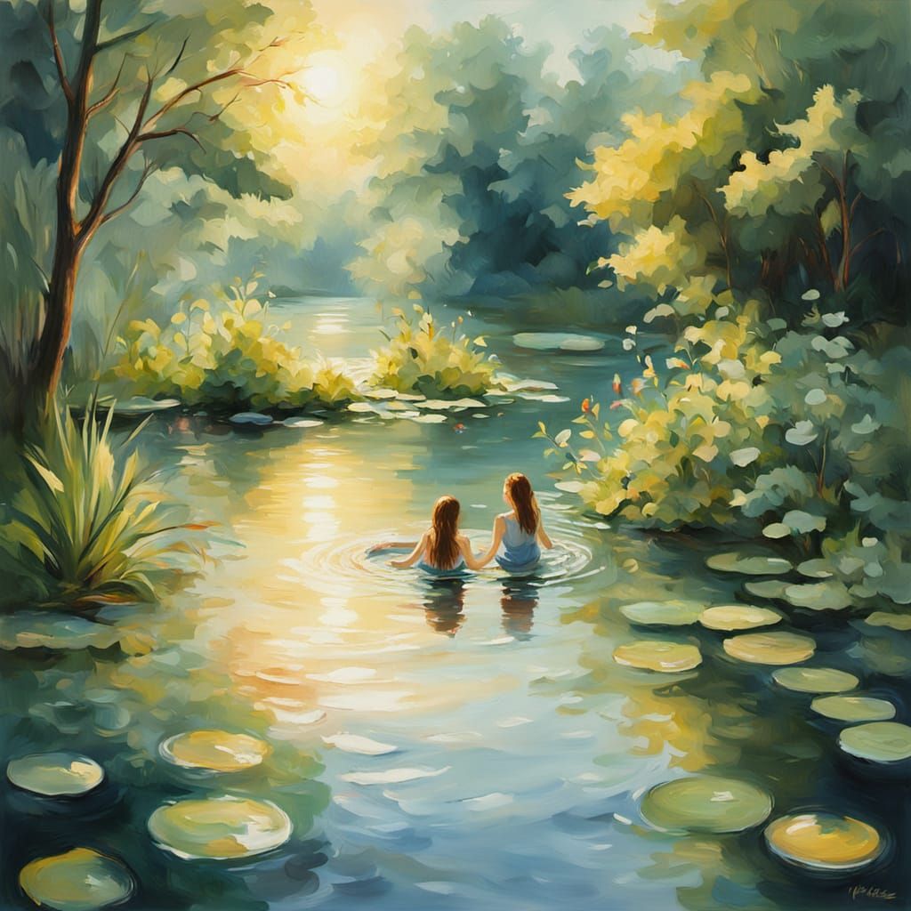 Nymphs Lure Passerby in Romantic Oil Painting