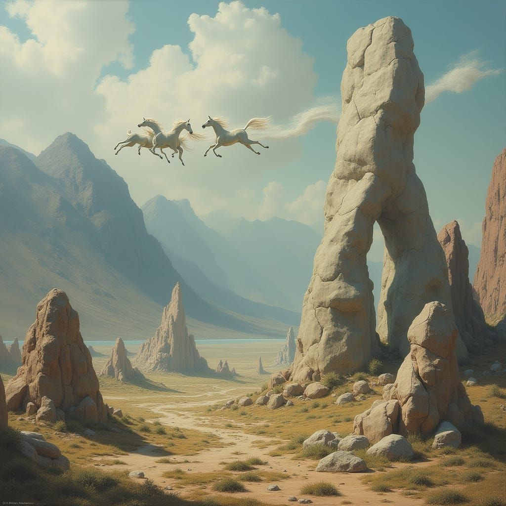 Dreamlike Surrealistic Landscape with Twisted Rock Formation...