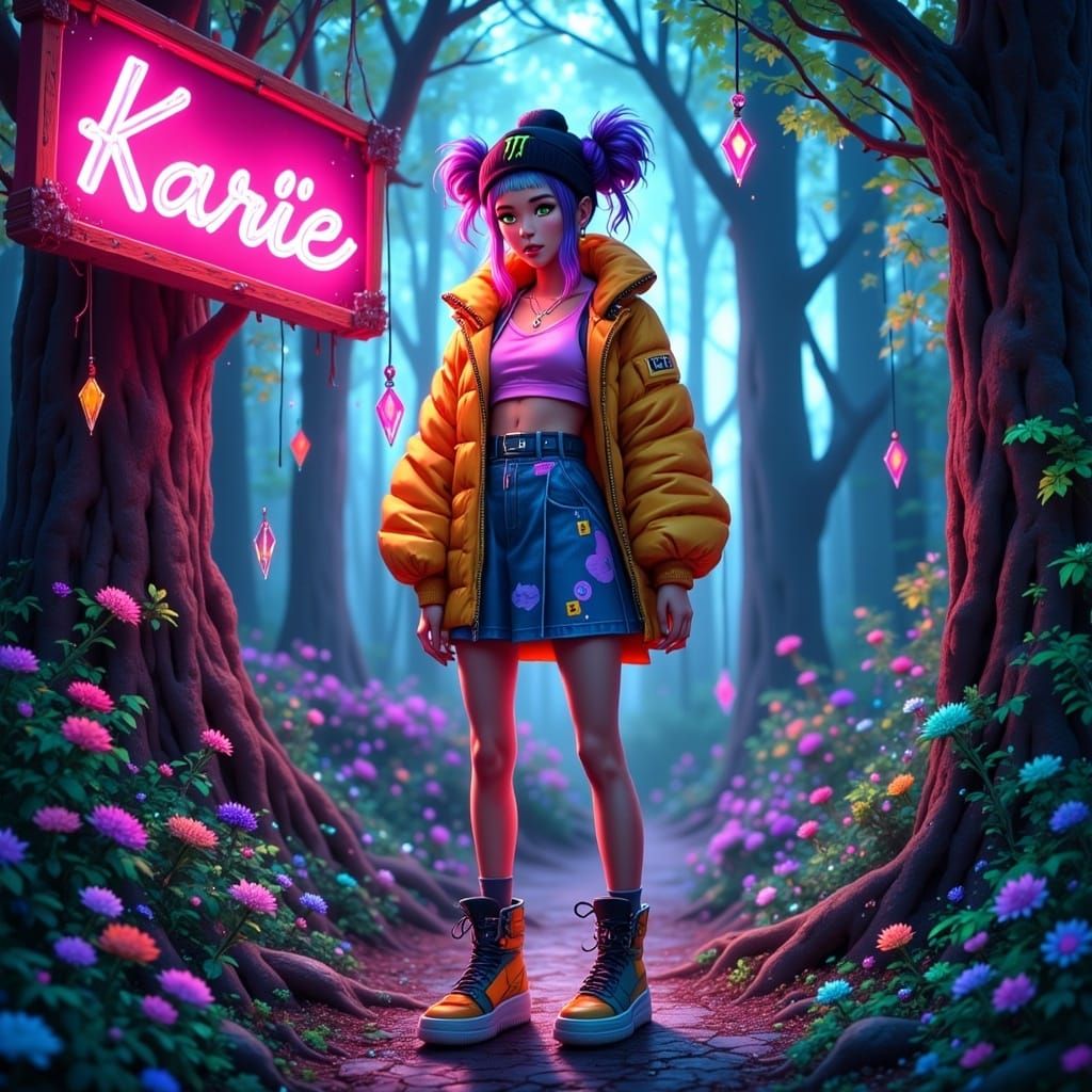 Mystical Forest Portrait with Neon Accents