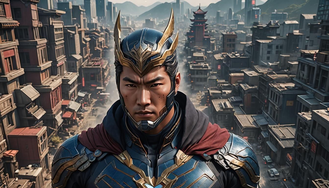 North Korean Superhero Face: Detailed Matte Painting