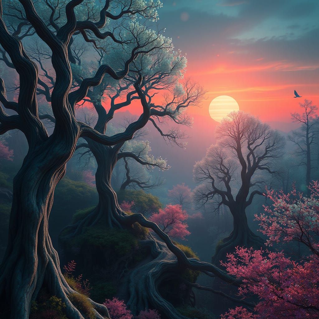 Dreamlike Forest Realm in Vibrant, High-Contrast Style