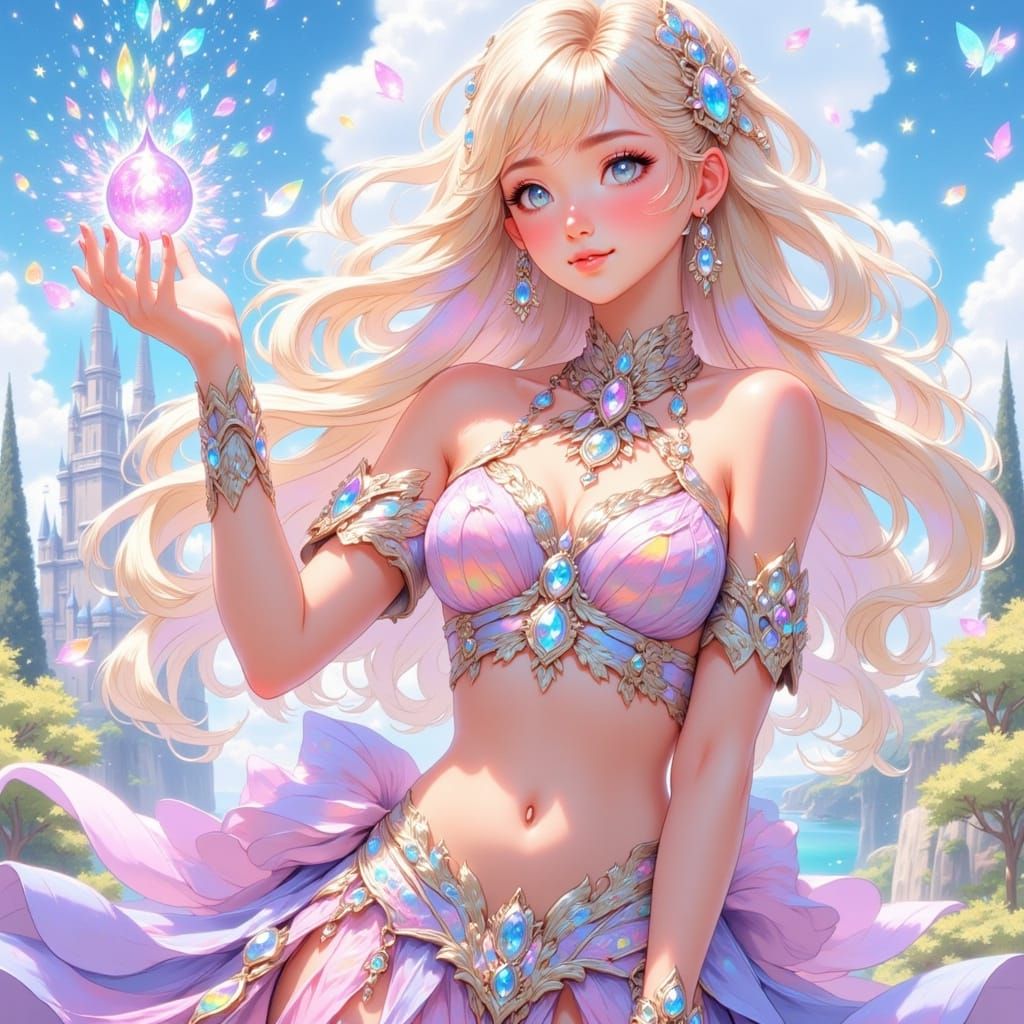 Pastel Anime Enchantress Sprays Magical Lights