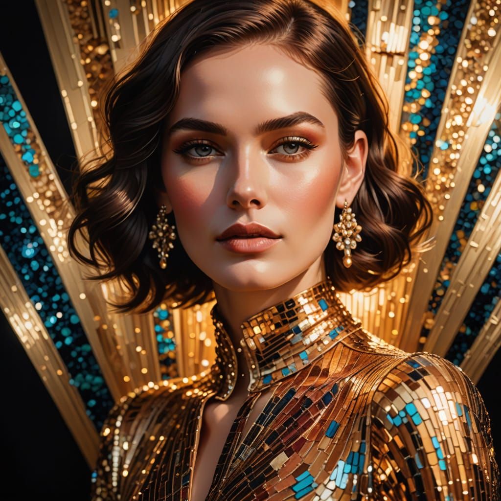 Woman in Sequins: An Art Deco Oil Painting