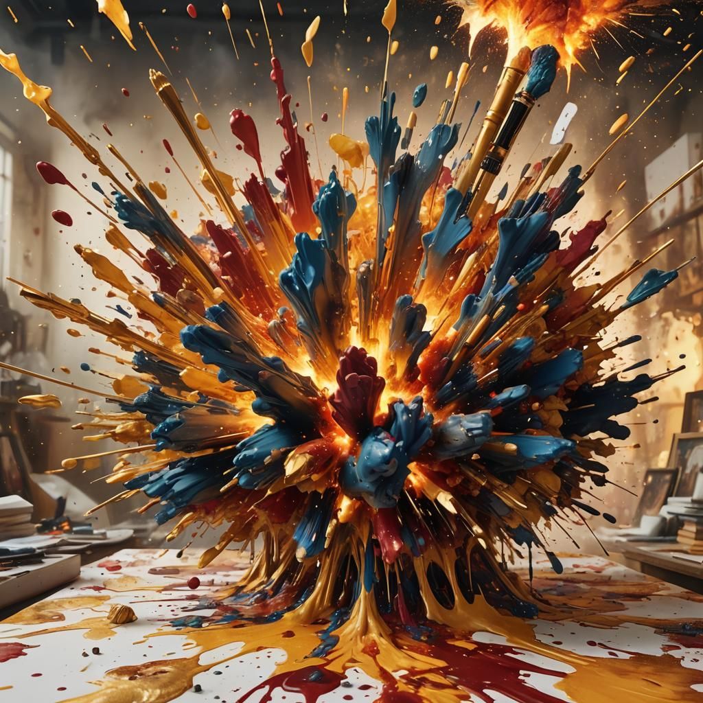 Exploding Pen Creates Splatter Artwork on Canvas