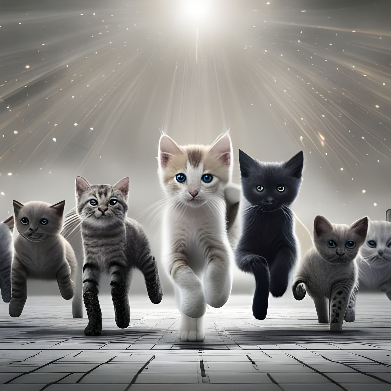 Frisky Kittens Prancing in Hyperreal Detail
