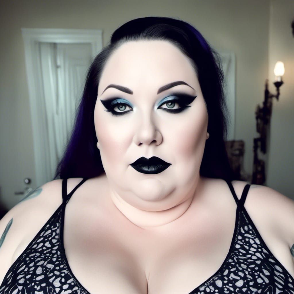 Gothic Shaved Head Portrait with Double Chin