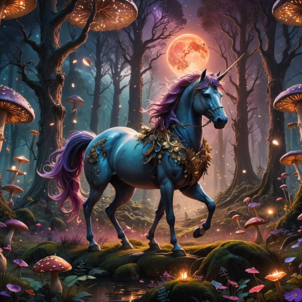 Fairytale Unicorn in Mystical Forest: Digital Matte Painting