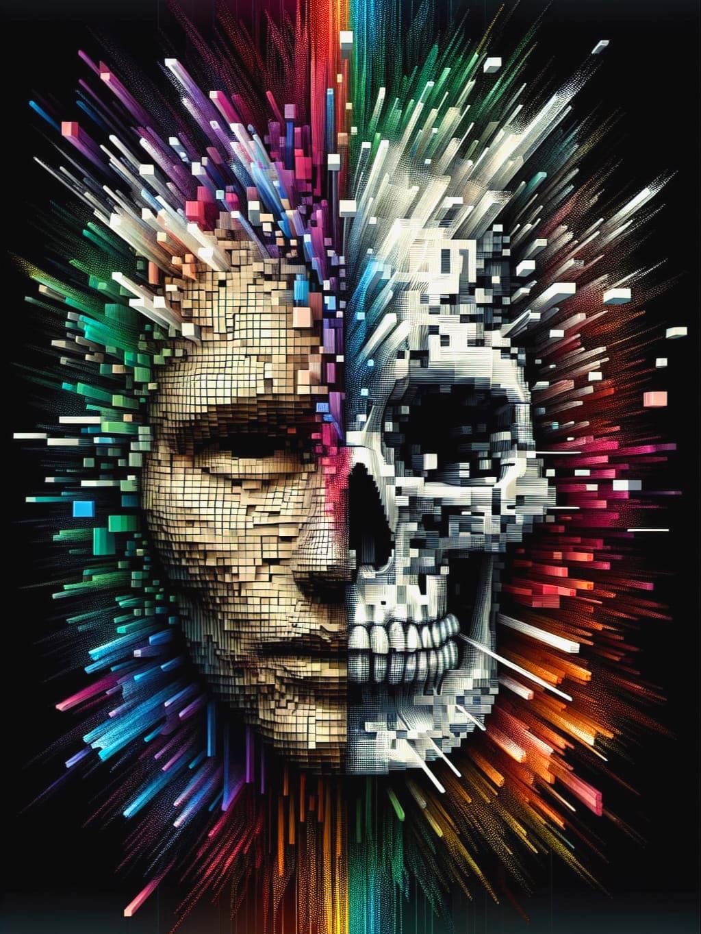 Pixelated Glitch Art: Human Anatomy X-Ray