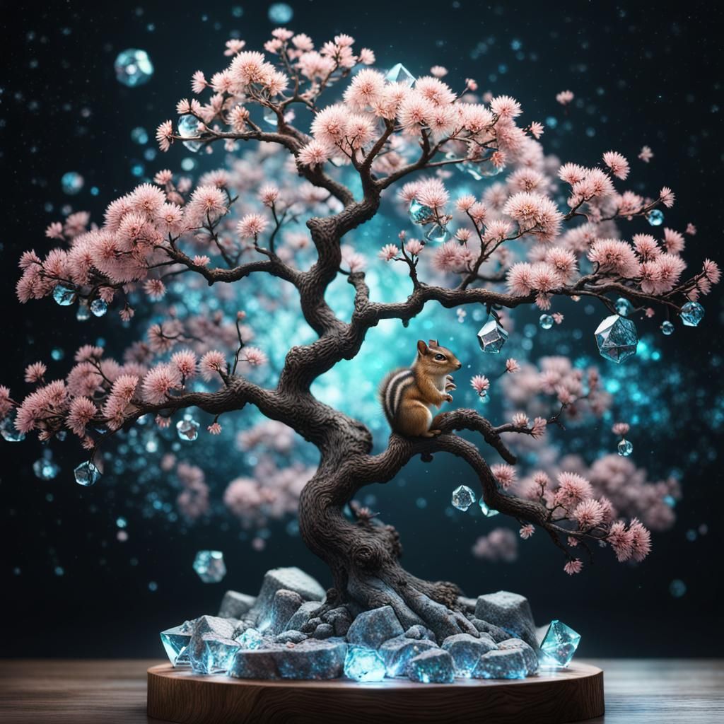 Crystal Chipmunk and Sakura Tree in Galaxy