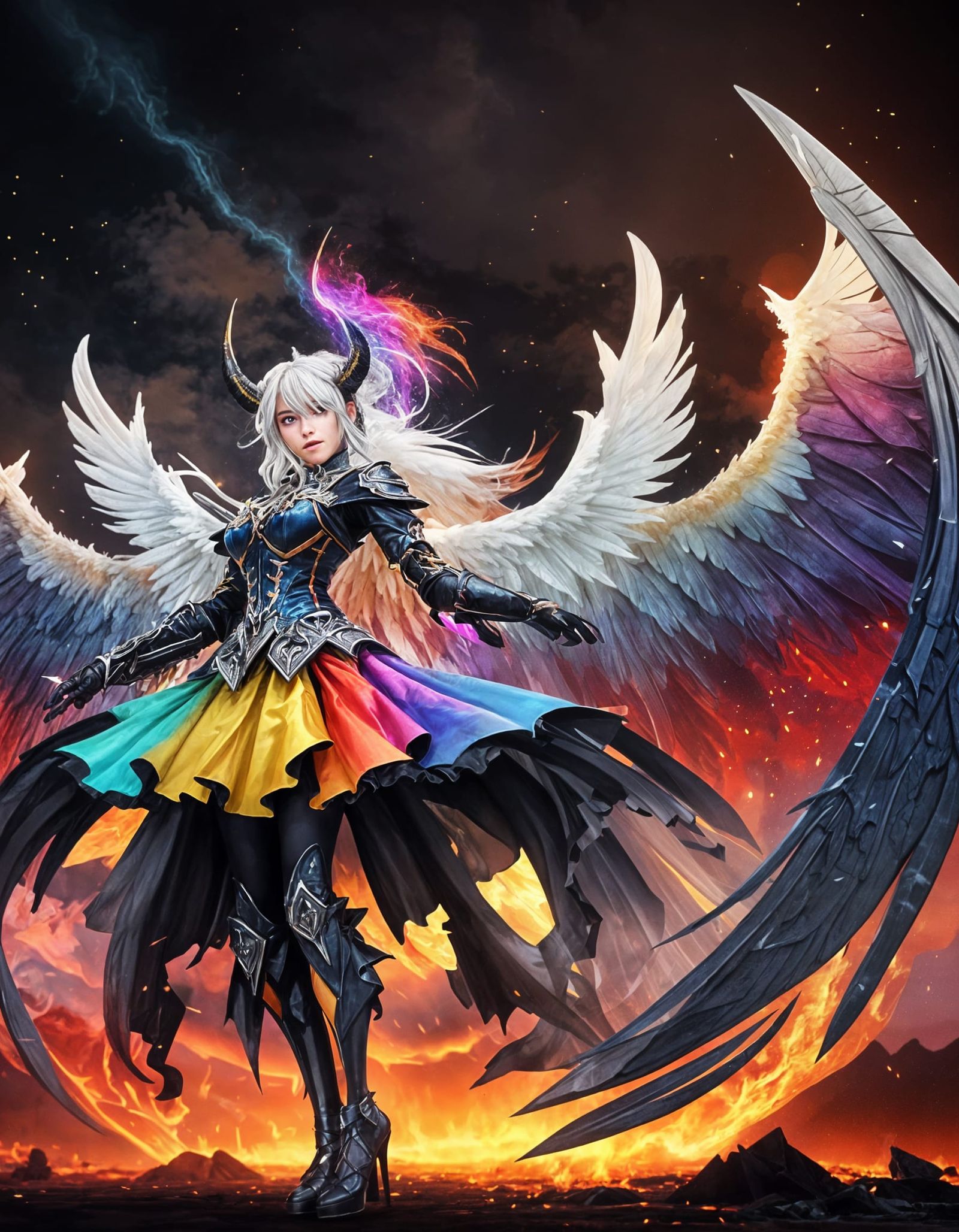 Ethereal Nephalem Goddess with Rainbow Wings and Dual Identi...