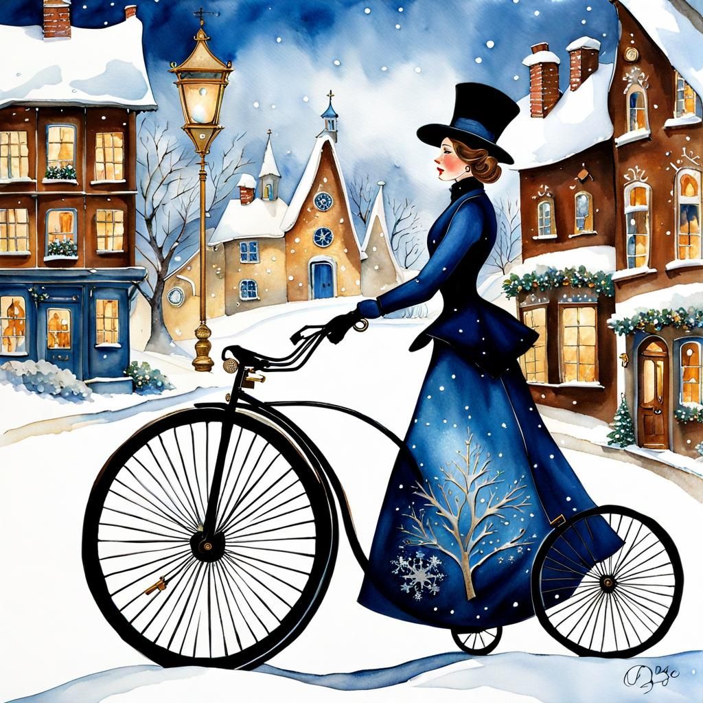 Steampunk Penny-Farthing Ride in Winter Wonderland