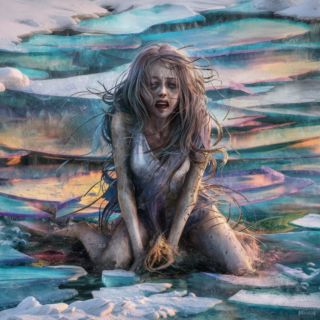 distressed female, fighting the chaos from within, shattered...