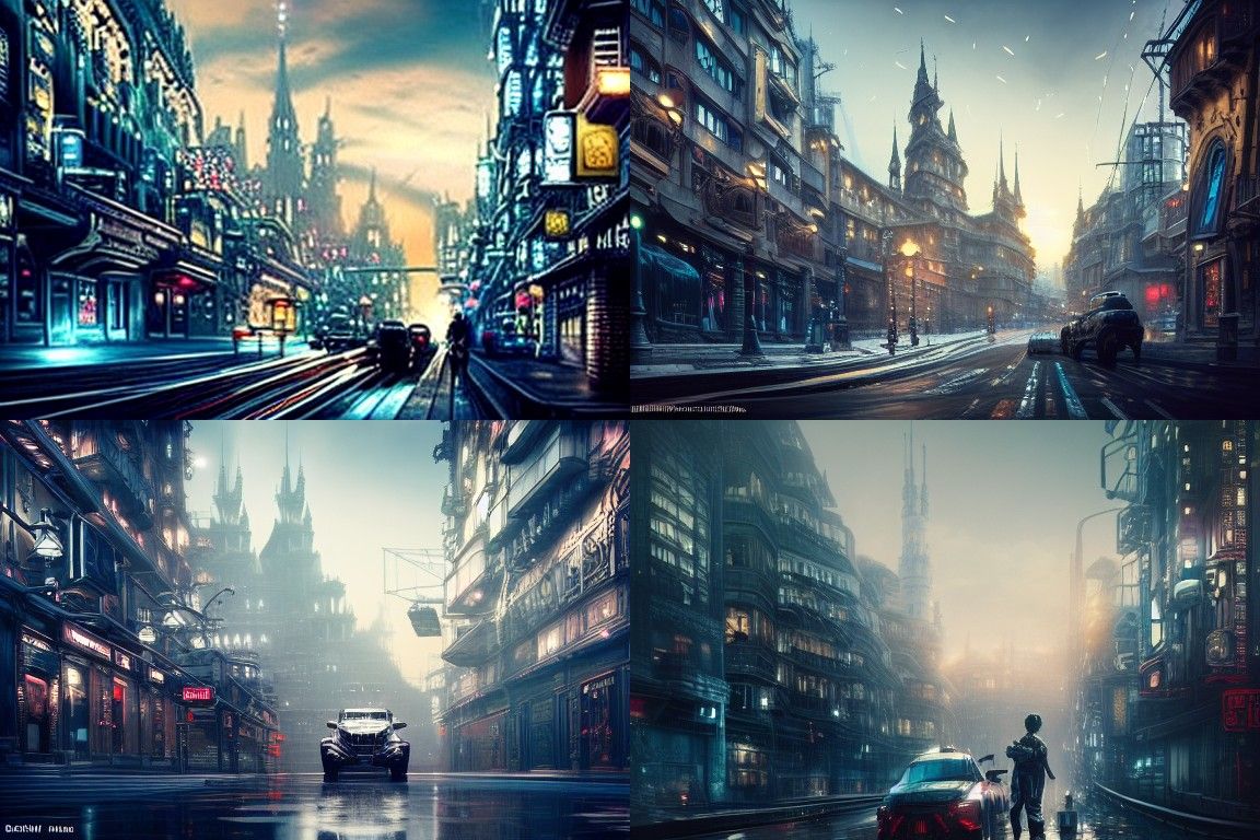 Frozen Castle Cityscape in Clockpunk Dieselpunk Style