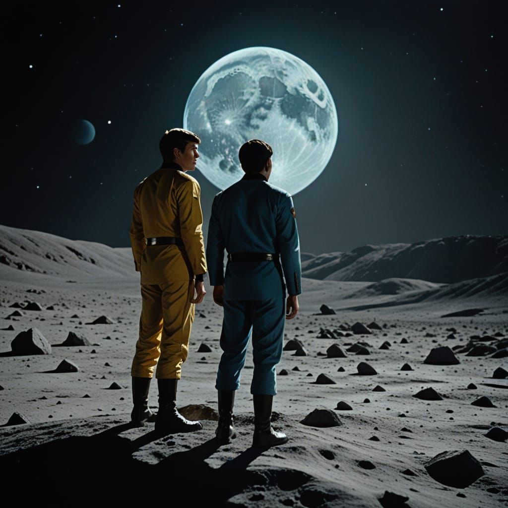 Captain Kirk and Mr. Spock on the Moon's Surface in Cinemati...