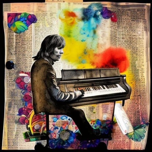 Richard Clayderman Piano Collage in Modern Boho Art