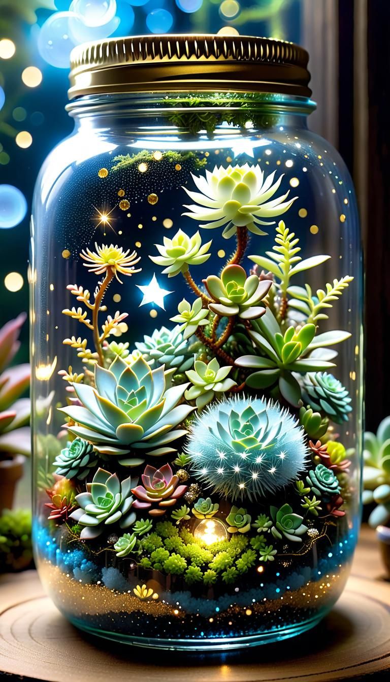 Magical Terrarium with Toy Dinosaur in HDR
