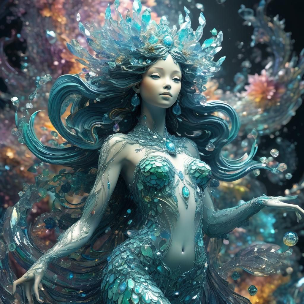 Crystalline Nymph Figurine in Maximalist Digital Art