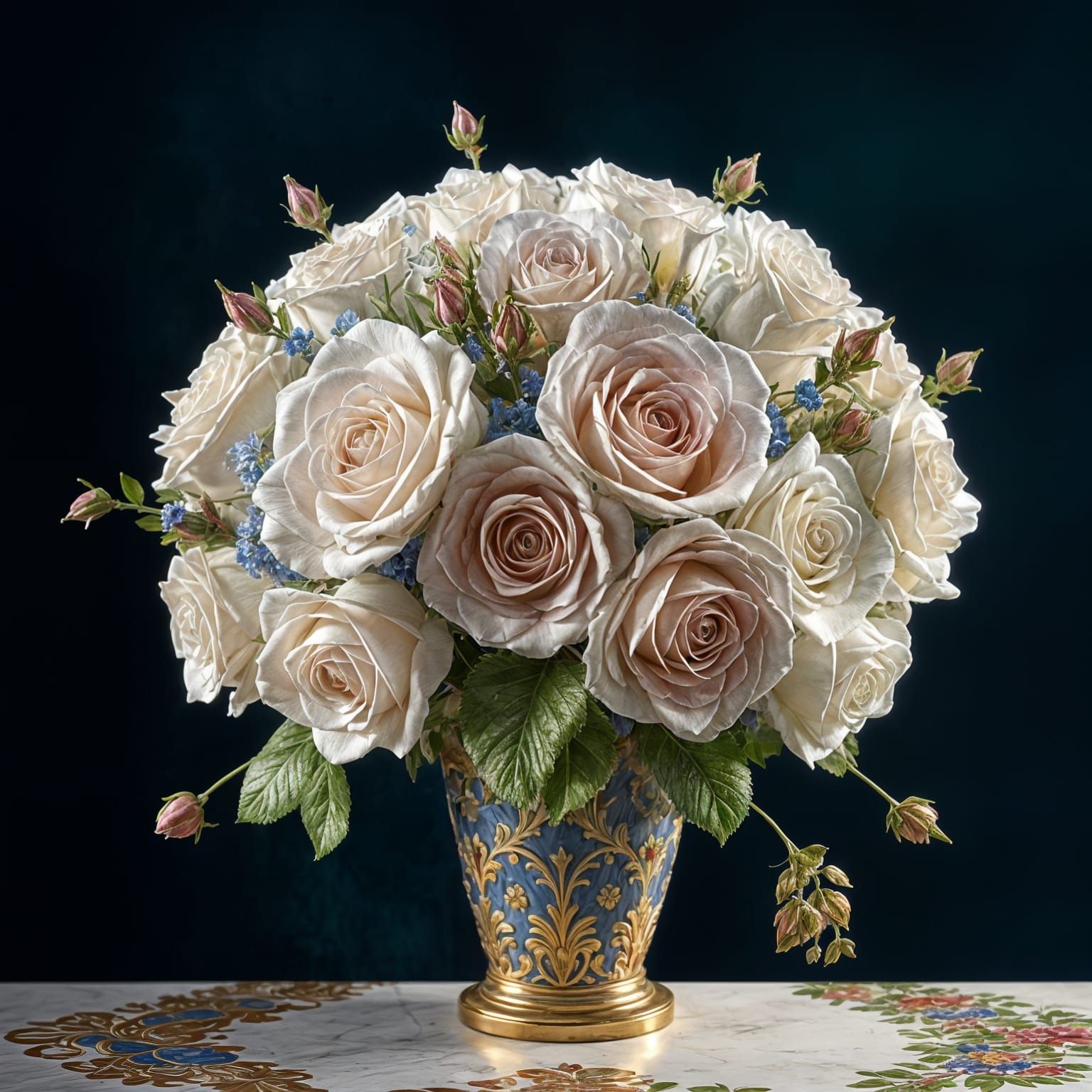 Porcelain Roses Bouquet with Baroque Details