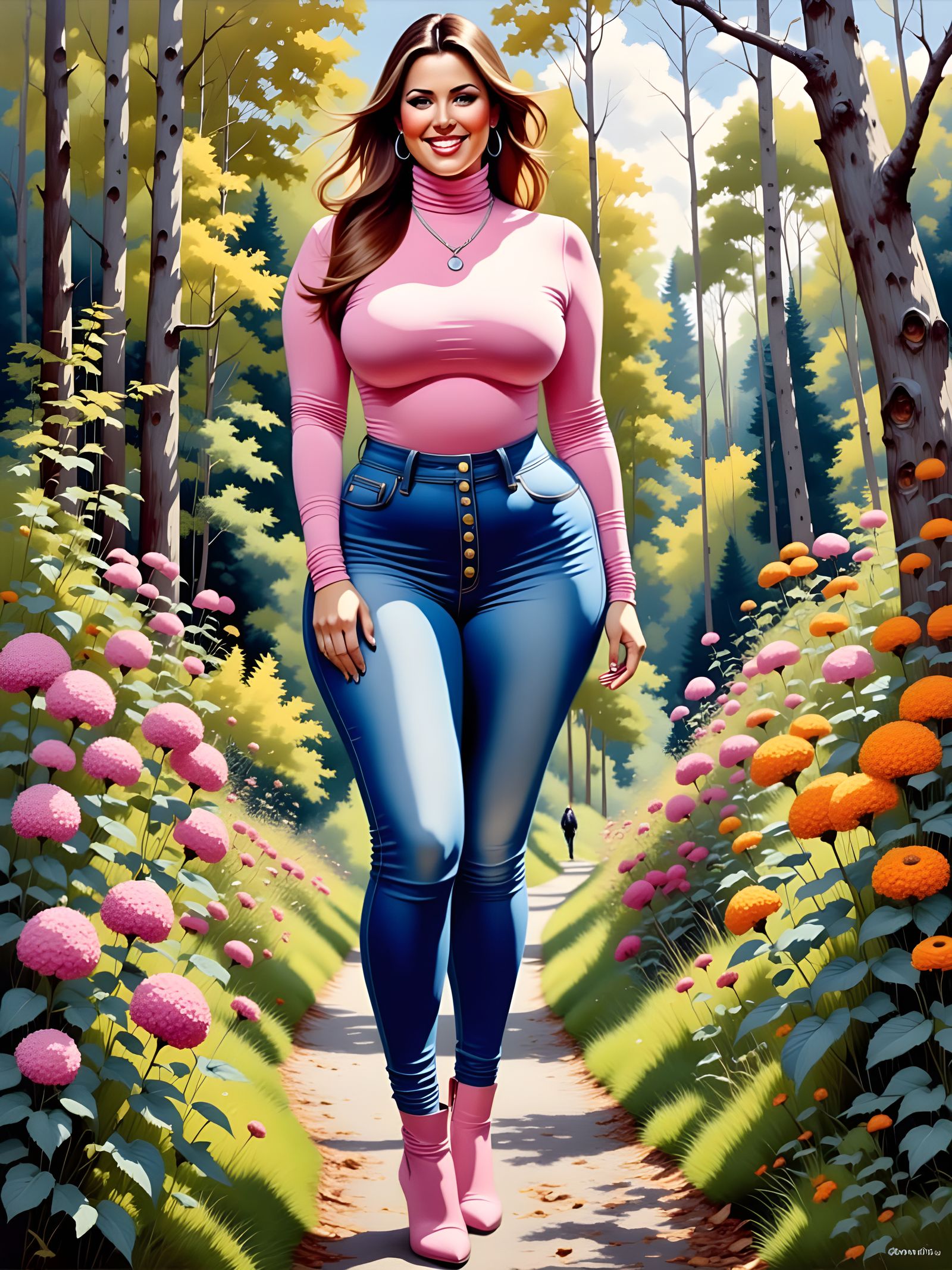 Enticing Woman in Garden as Detailed Oil Painting