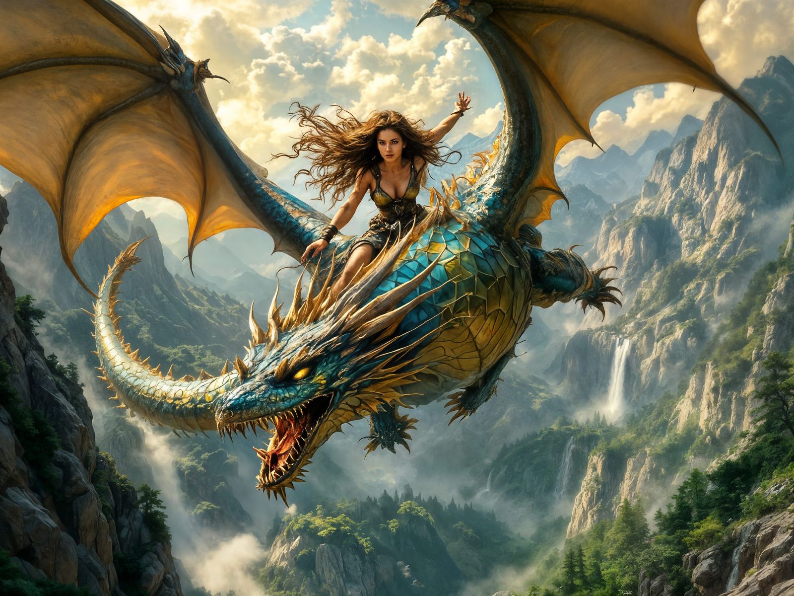 Ethereal Dragon Rider Soars Through Enchanted Skies