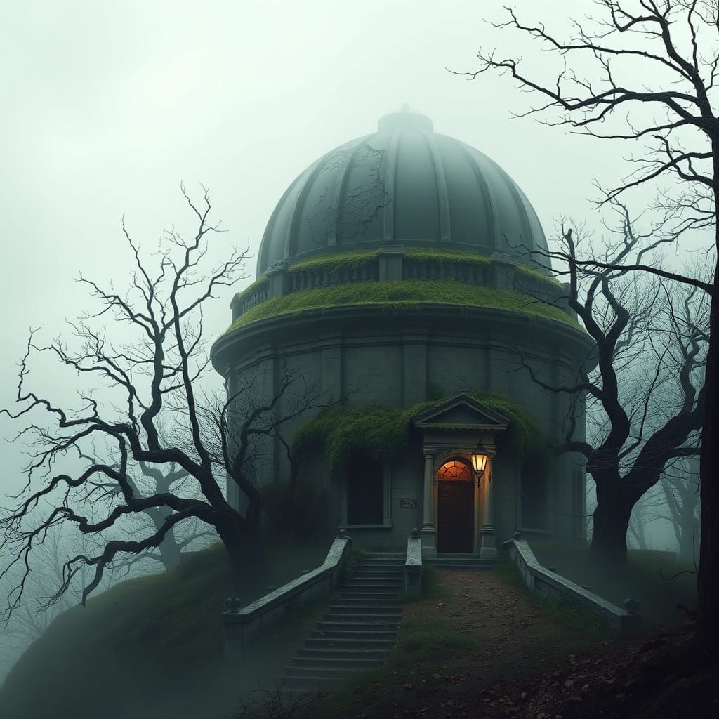 Abandoned Victorian Observatory in Fog, Gothic Horror Style