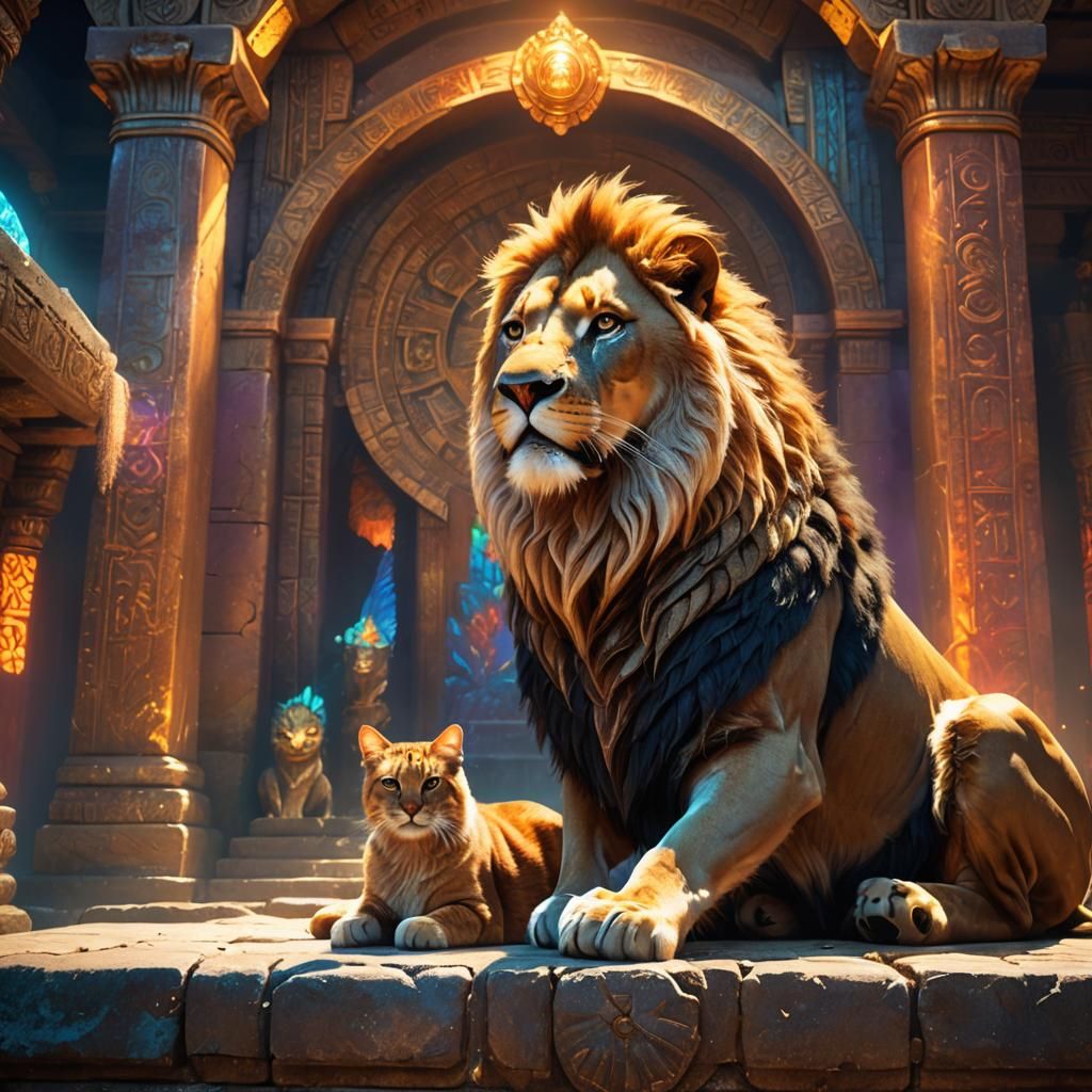 Lion and Cat Hybrid in Ancient Temple