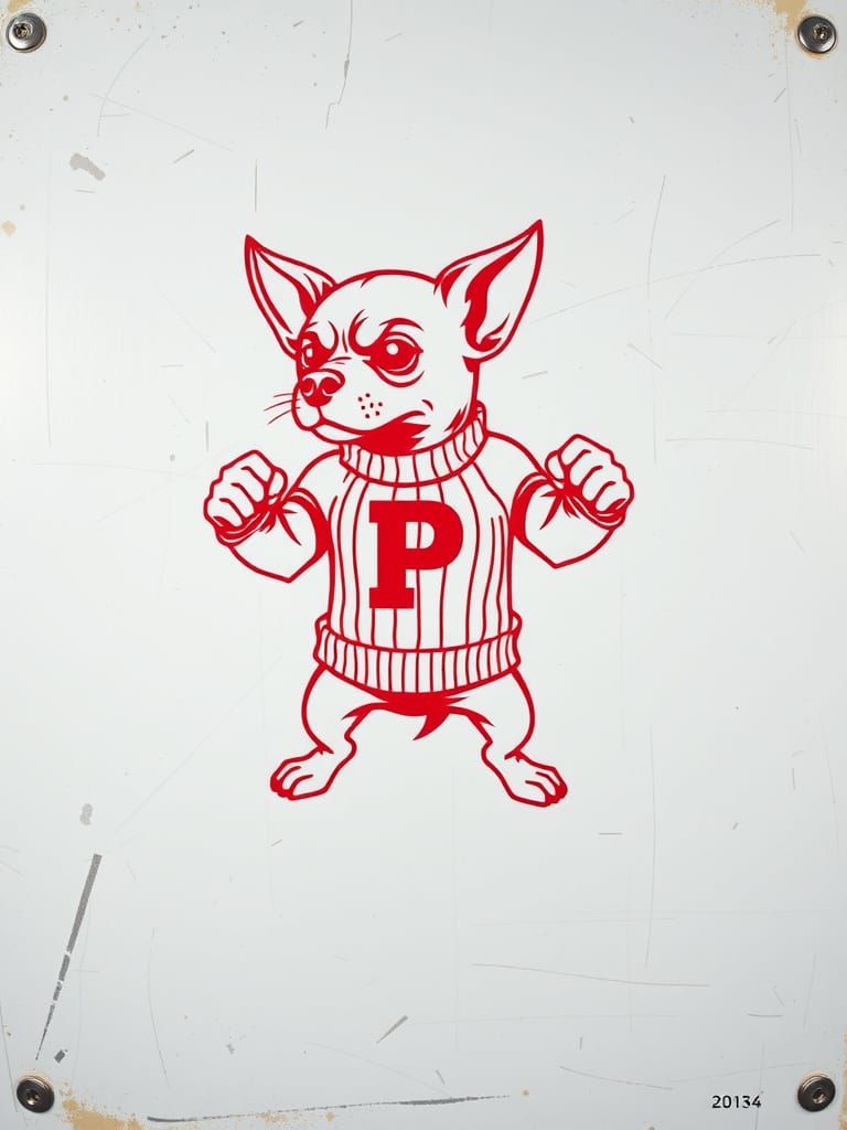Aggressive Chihuahua Stencil Art on Metal