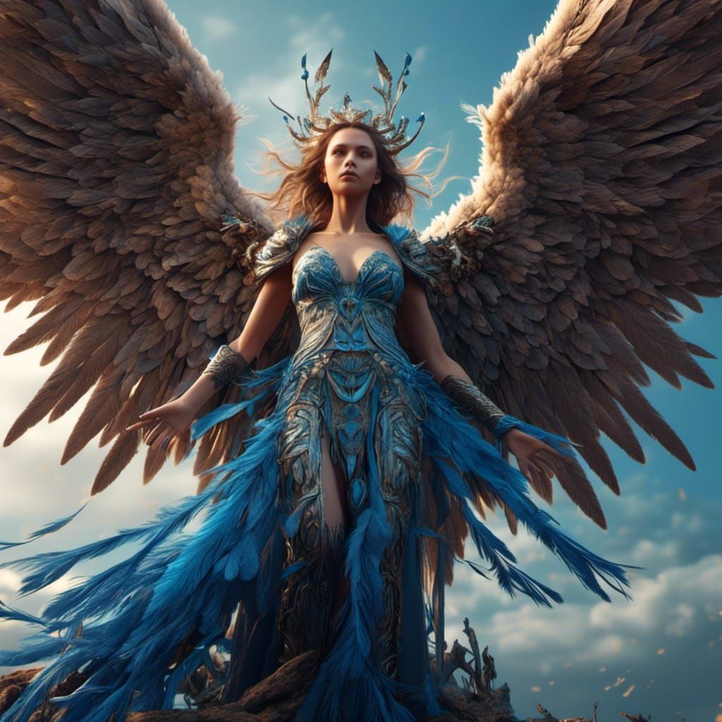 Blue-Winged Angel in Detailed Digital Painting
