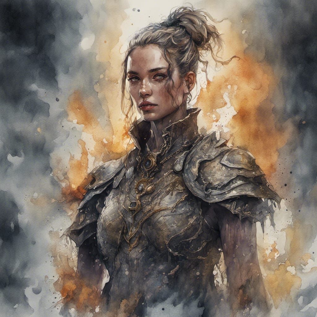 Epic Watercolor Portrait with Washed Ink Details