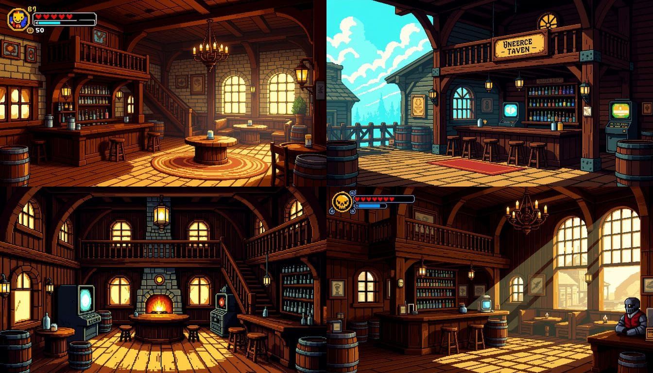 Steampunk Tavern Interior in 8-Bit Videogame Style