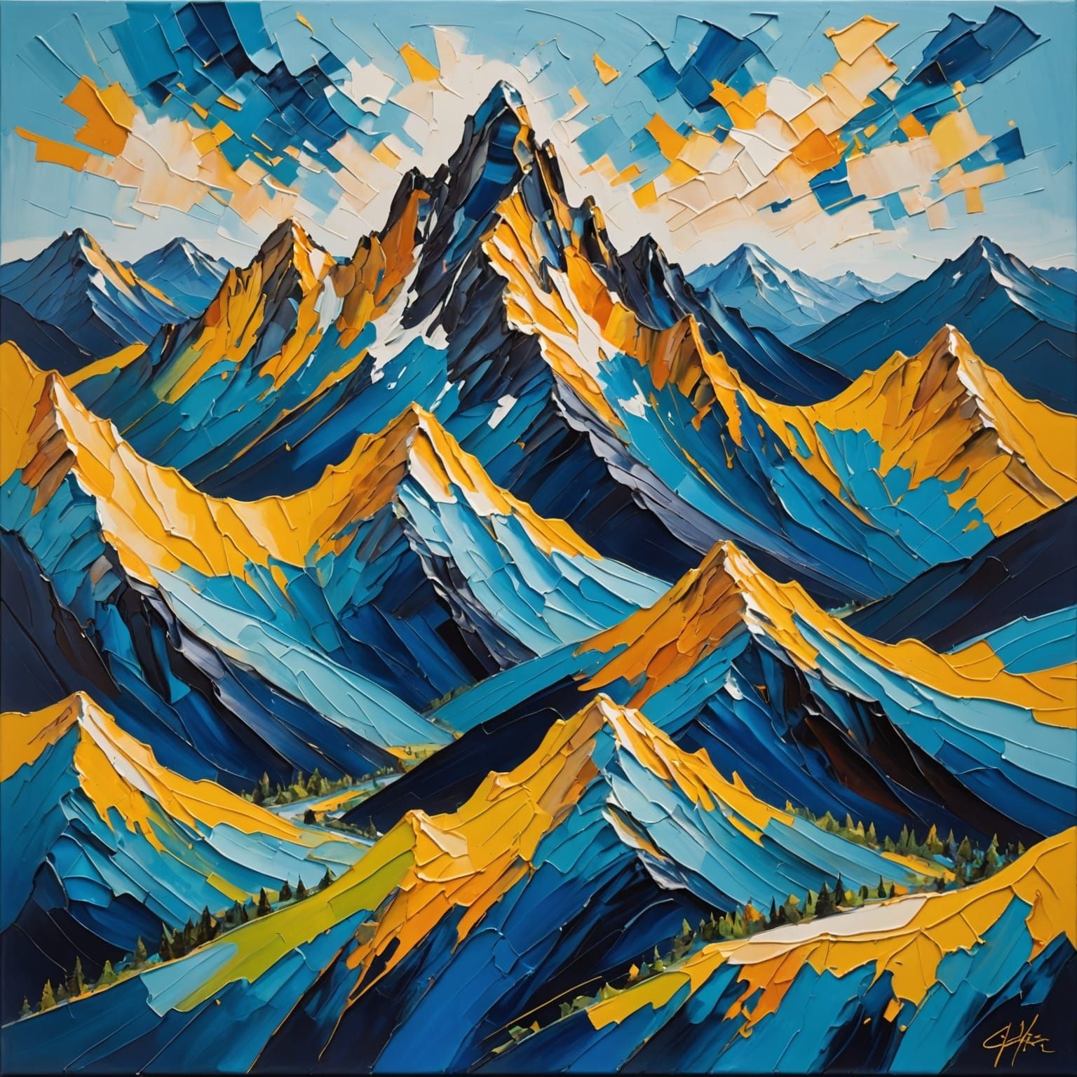Abstract Mountain Peaks in Bold Impasto Paint