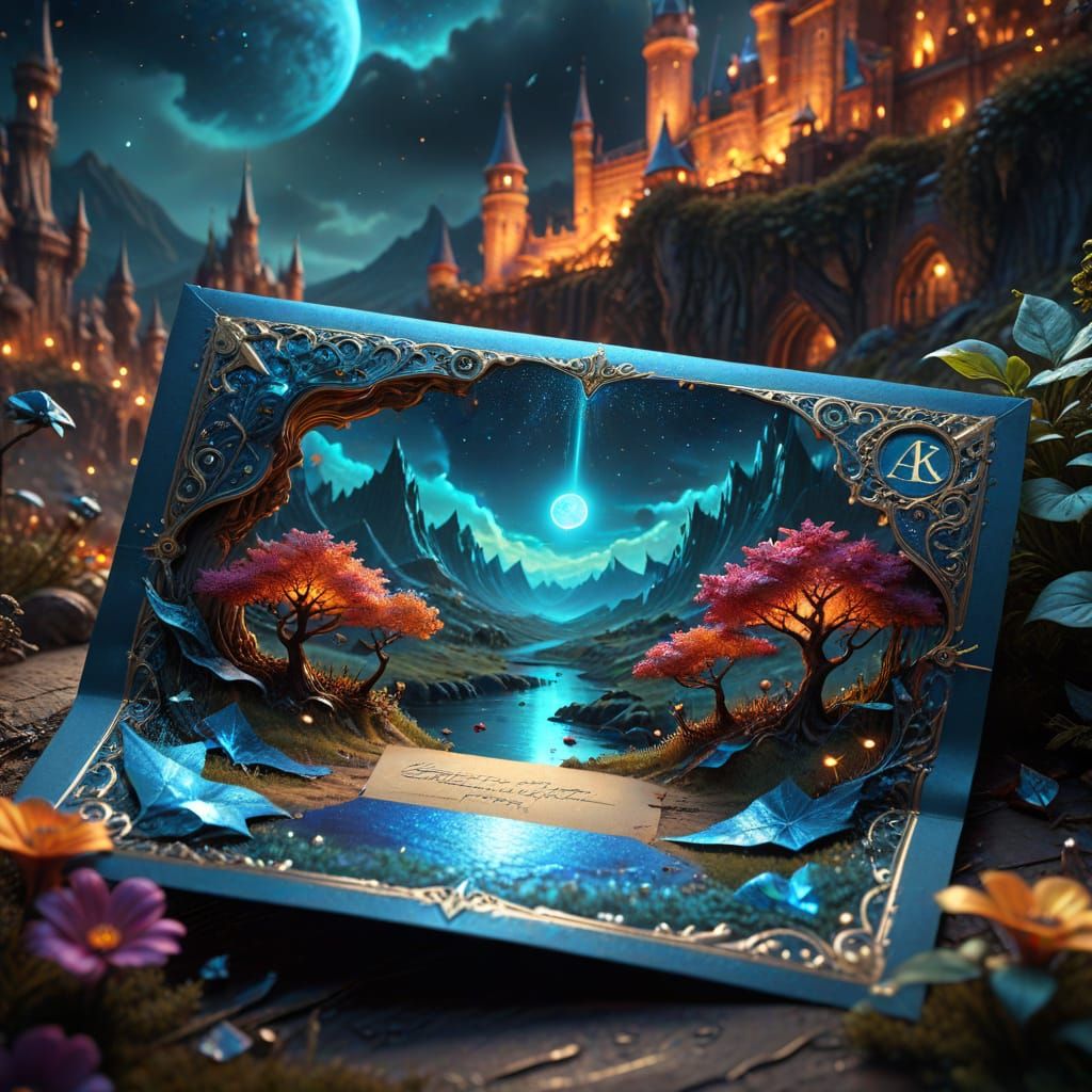 Opulent Fantasy Landscape Emerging From Old Envelope