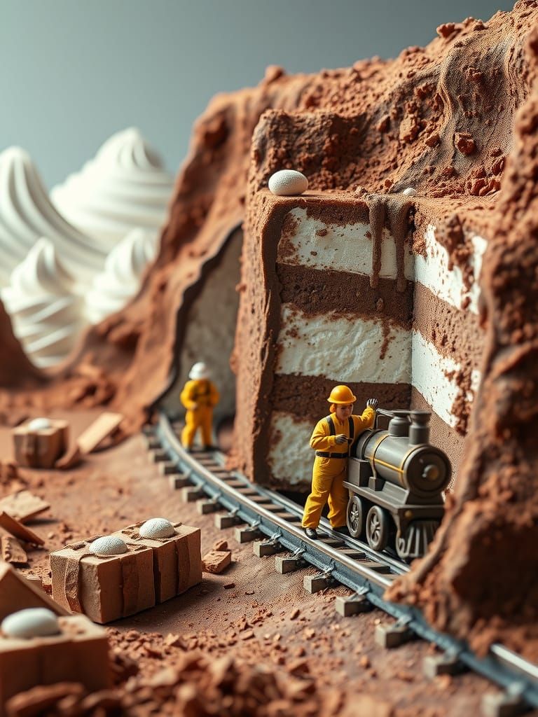 Surreal Tiramisu Quarry in Whimsical Chocolate Wonderland