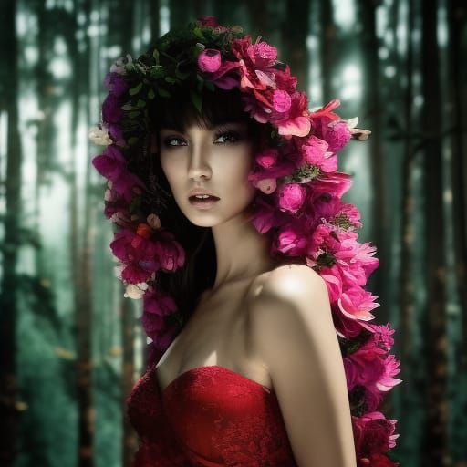 Victoria Beckham in Rose Petal Waterfall: Surreal Portrait