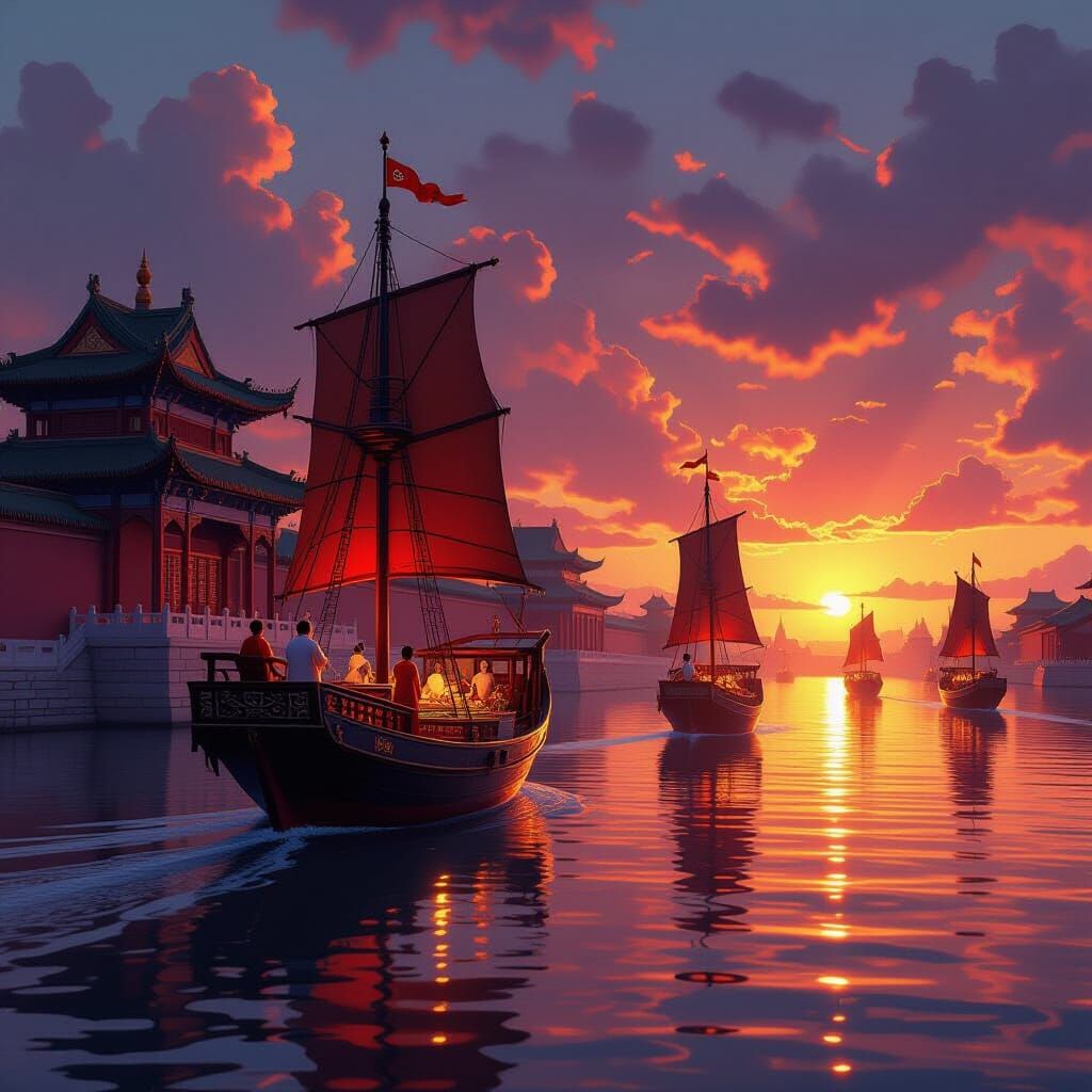 Khuoluns Depart Imperial Court at Sunset