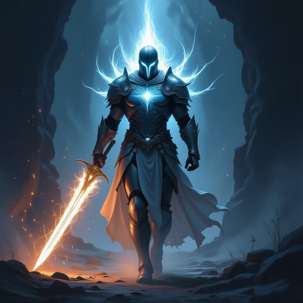 Victorious Warrior Illuminated by Divine Light in Epic Fanta...