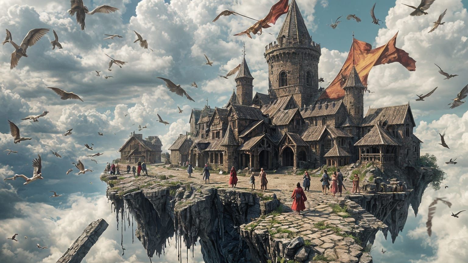 Shattered Medieval Village on Floating Island